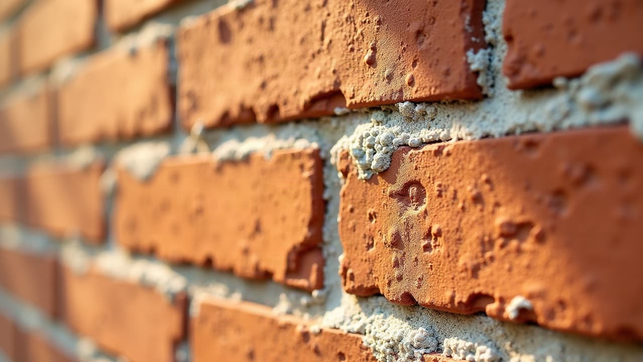 Mur en brique avec joints de mortier fraîchement rejointoyés, aucune personne visible