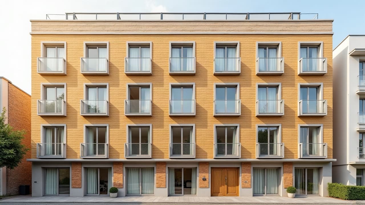 Rue calaisienne bordée de façades en brique, lumière naturelle froide