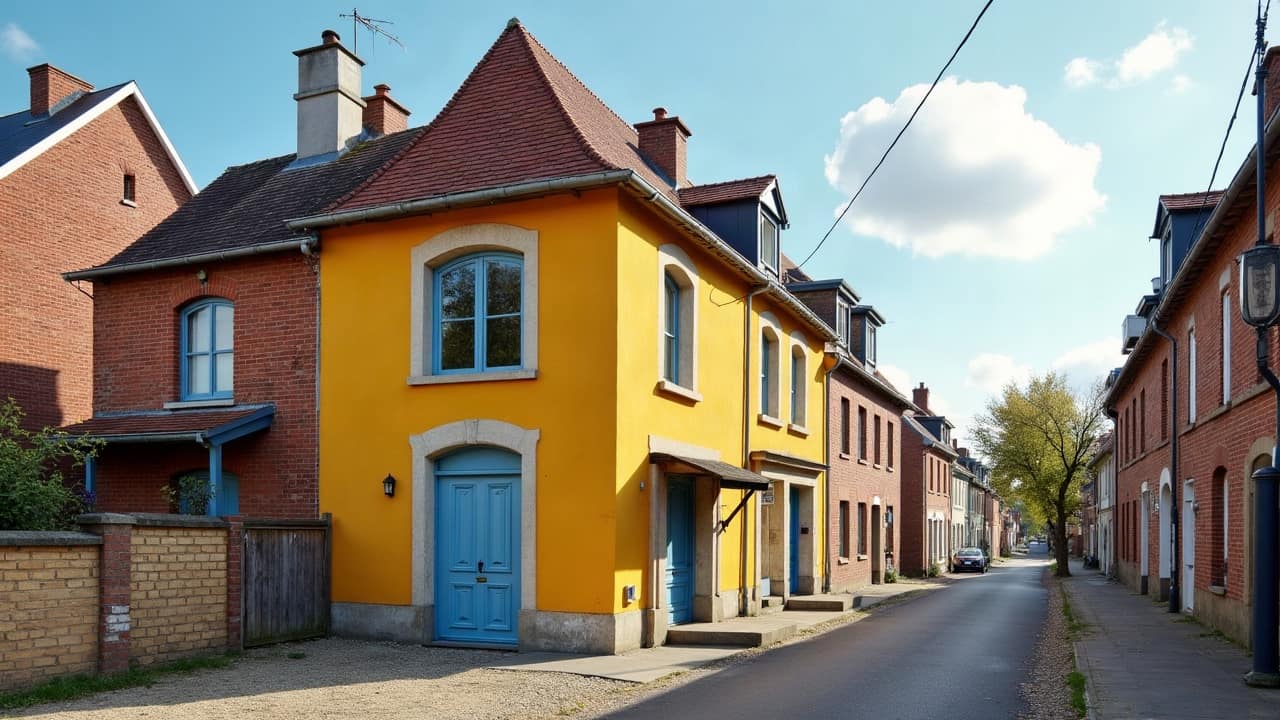 Façade repeinte en teinte claire dans une rue calaisienne, teintes harmonisées entre les maisons voisines