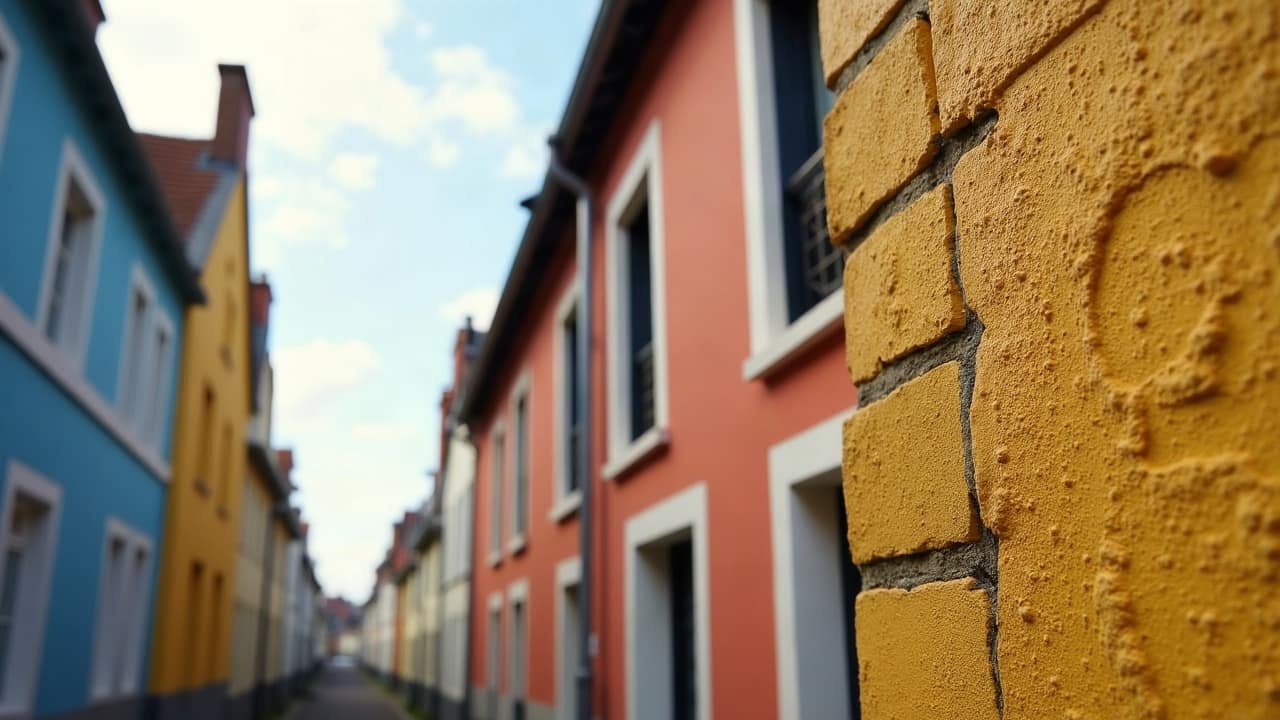 Détail d'un enduit de façade en bon état plusieurs années après application