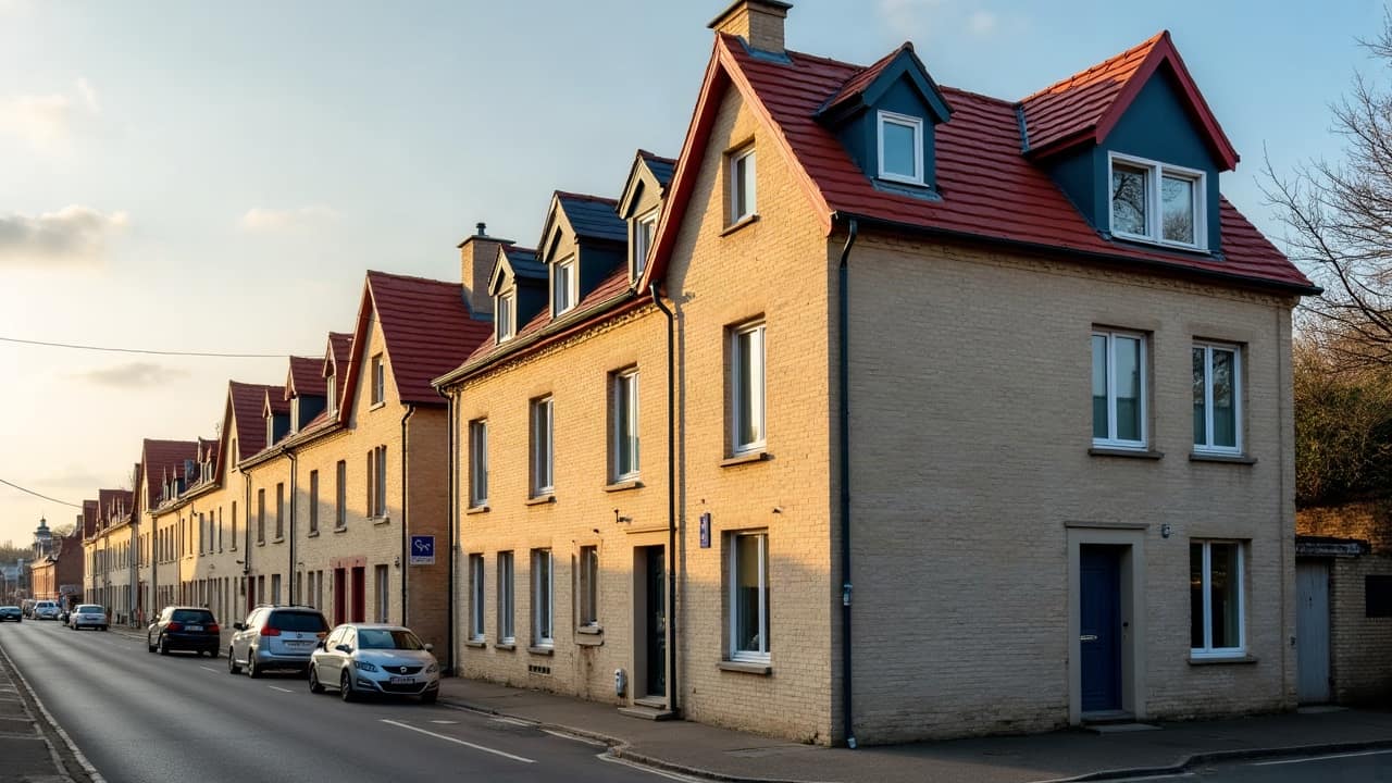 Base d'un échafaudage de façade avec dispositifs de sécurité en place