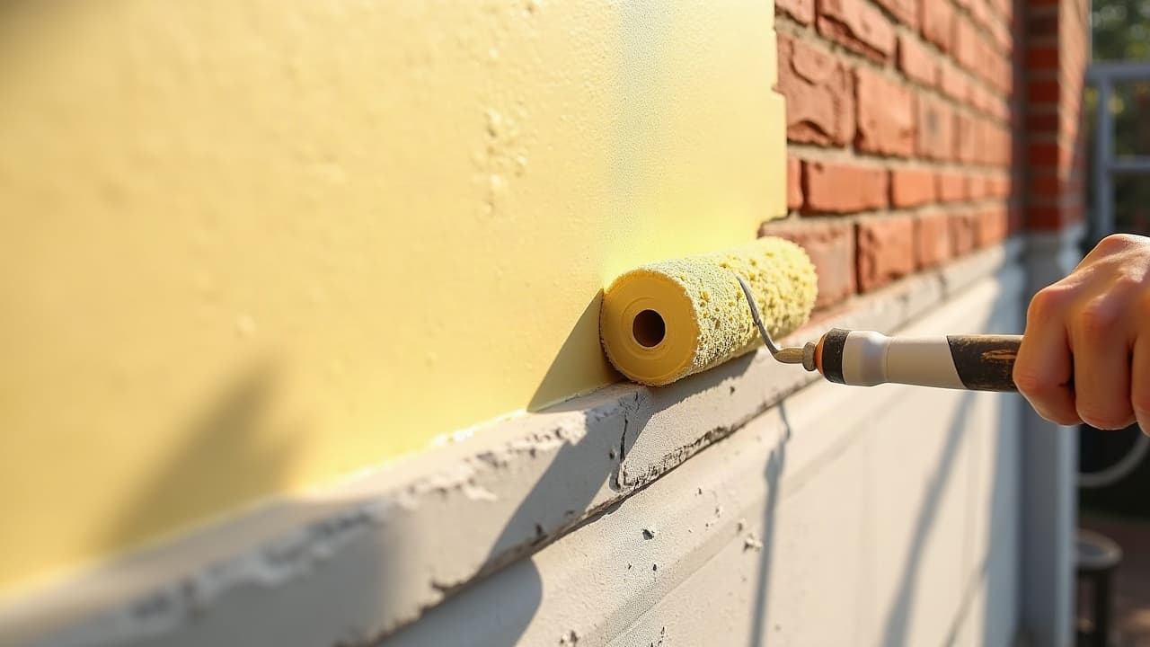 Application d'une peinture de façade au rouleau sur un enduit sain et préparé