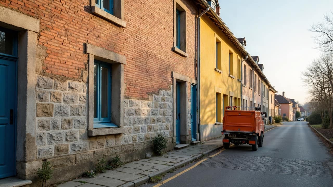 Façade en brique après un nettoyage par hydrogommage, joints et matière préservés