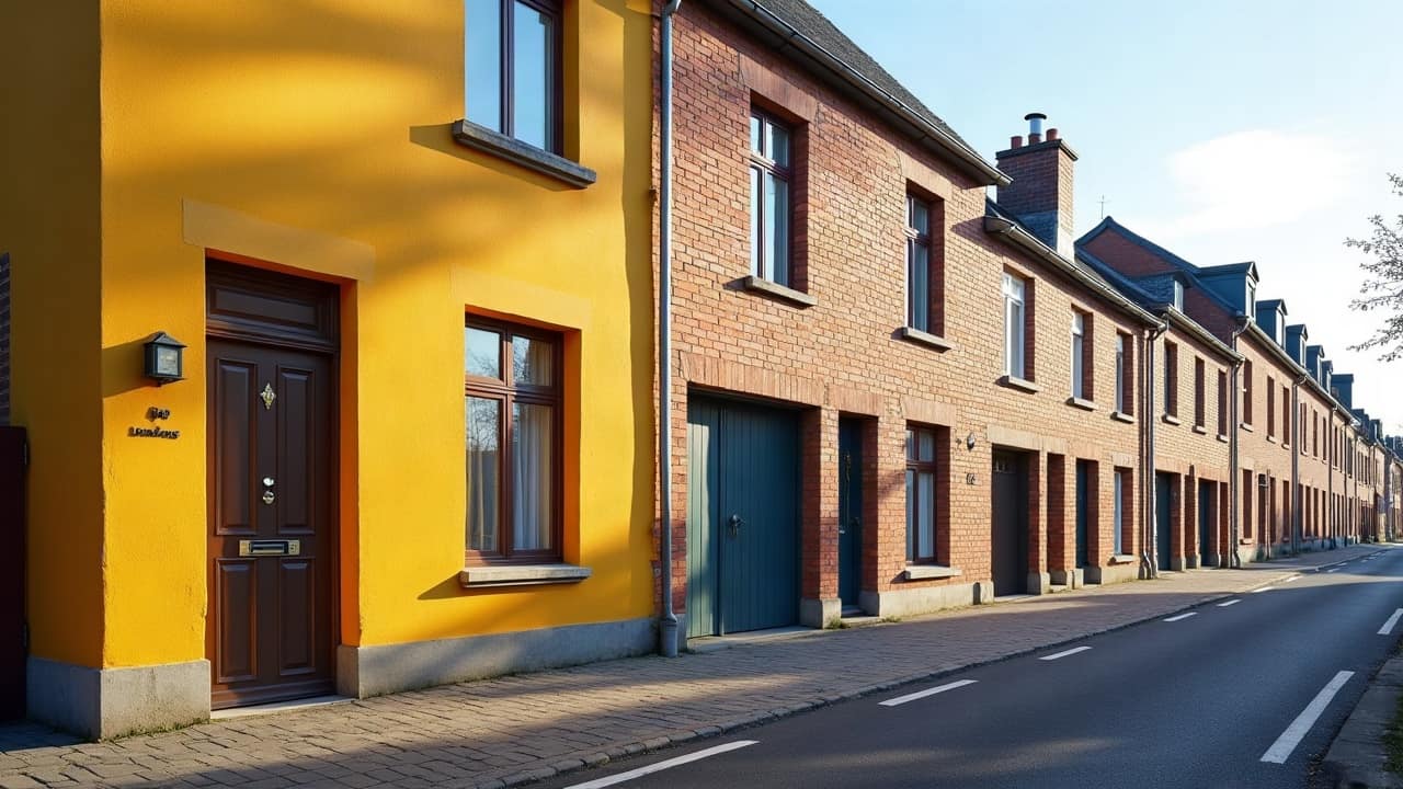 Chantier de façade à l'arrêt temporaire, échafaudage protégé sous une bâche