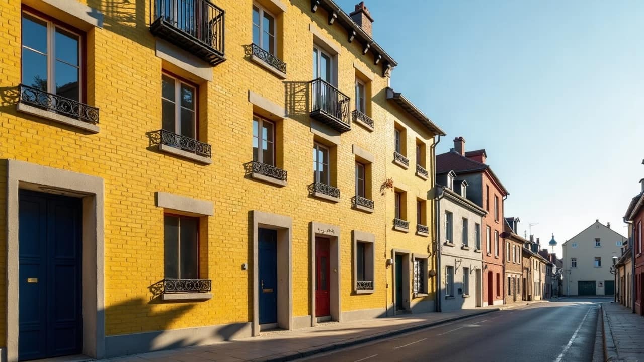 Façade d'immeuble en copropriété partiellement échafaudée pour un chantier de ravalement